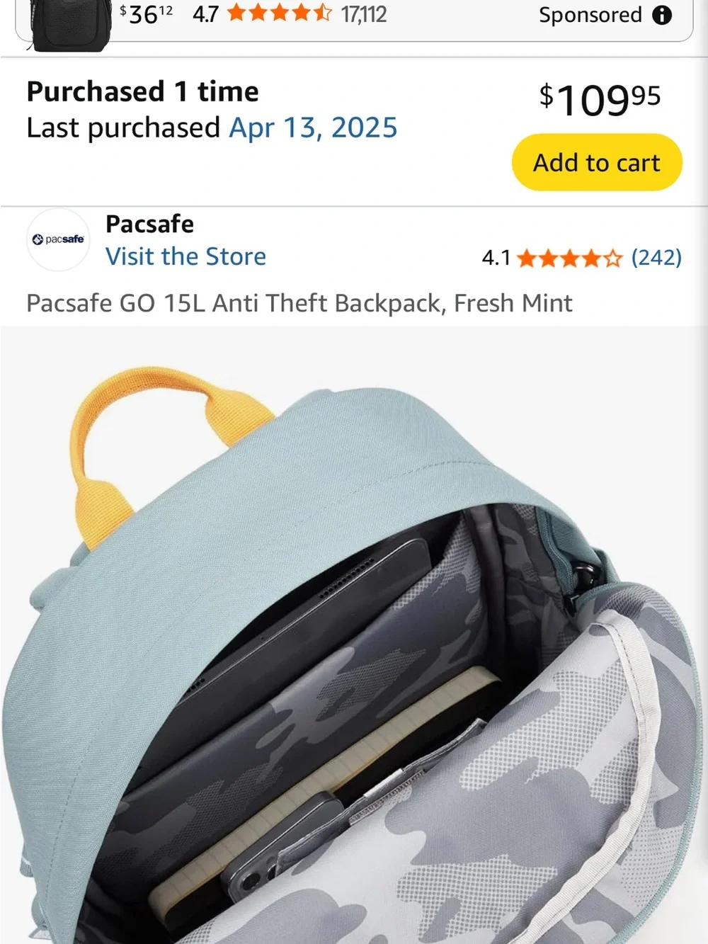 Pacsafe Sky Blue & Tan Anti-Theft Travel Backpack